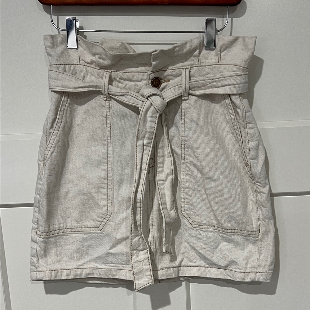 Free People Cream Paperbag Waist Jean Skirt Sz 2